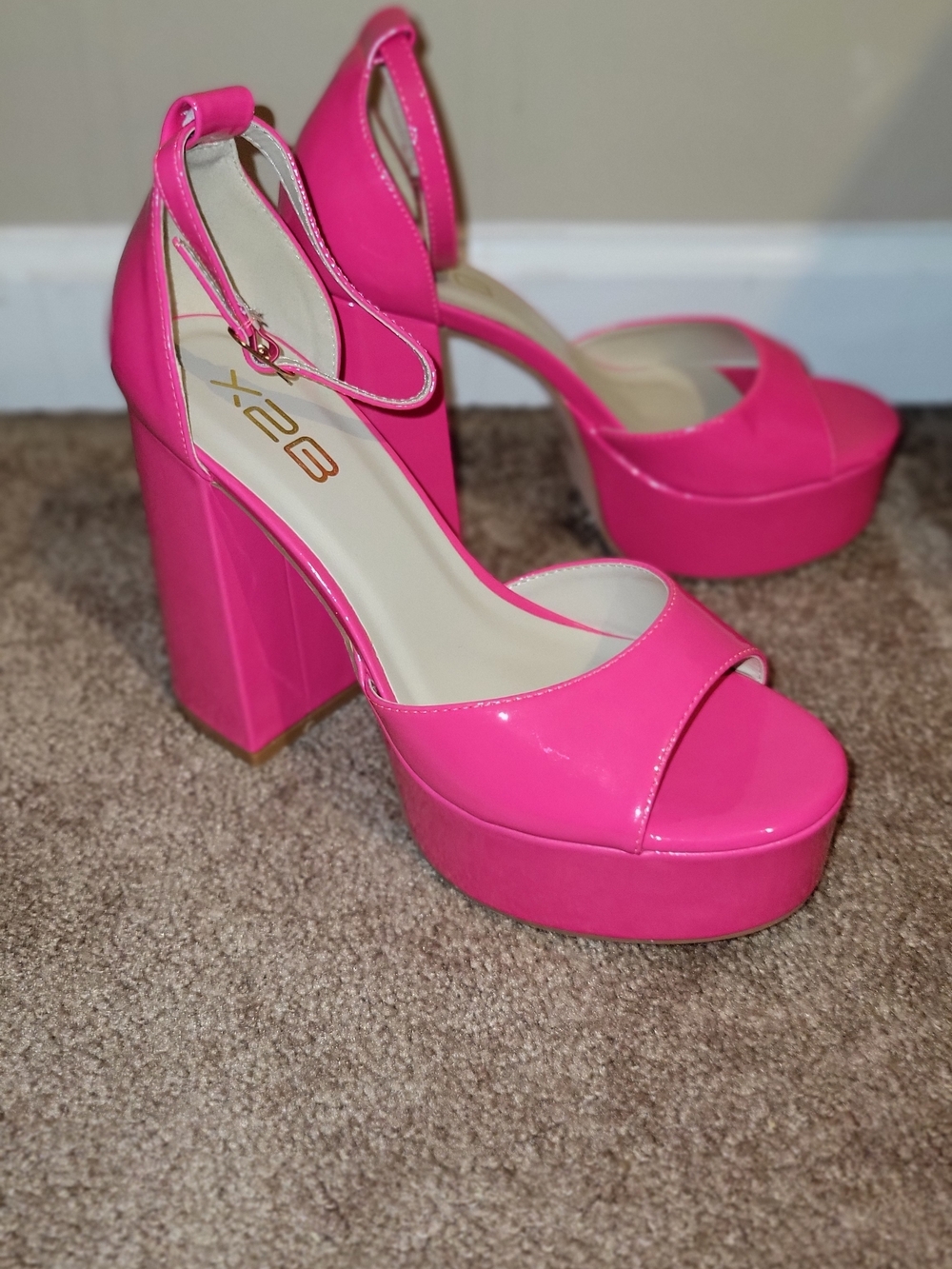 Hot Pink Platform Block Heel Sandals - Picture 2 of 4